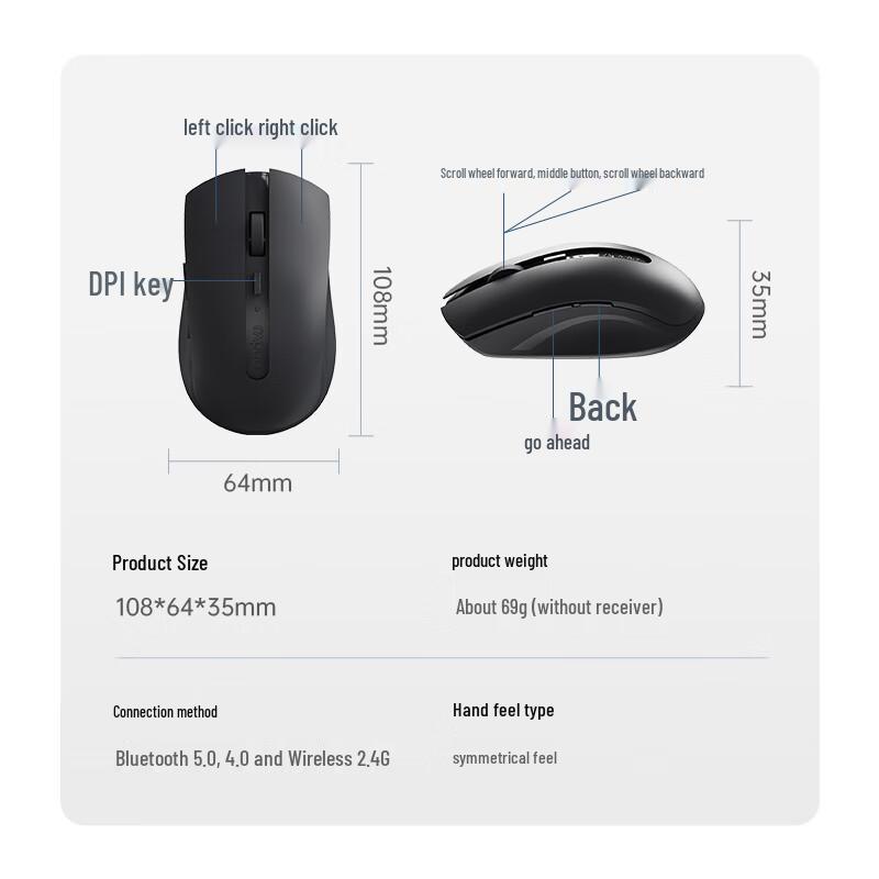 Rapoo M350L Multi-Mode Wireless Ergonomic Silent Rechargeable Mouse