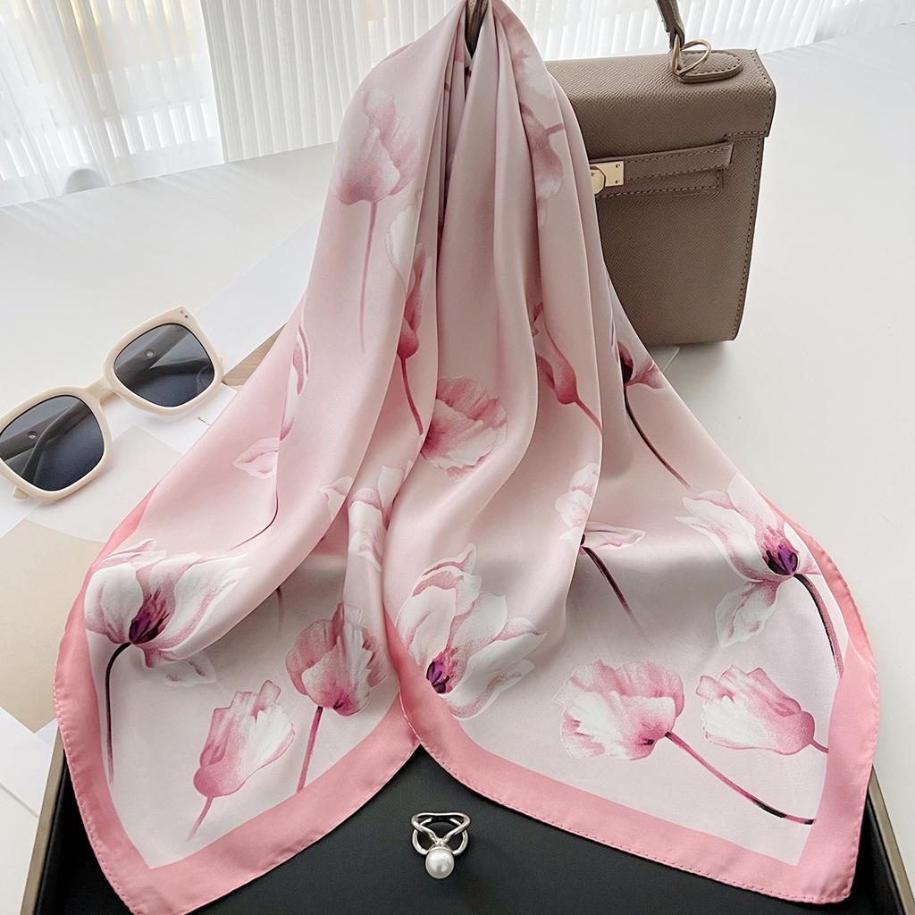 Fashion 70Cm Square Bohemia Luxury Women'S Silk Satin Small Scarves Flower Printed Headscarf Designer Scarf Headband Hijab