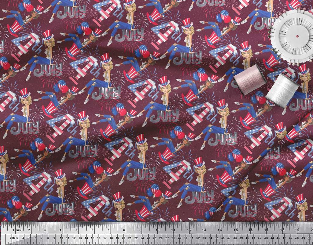 Soimoi Black Japan Crepe Satin Fabric Women,Balloon & Firecrackers Party Print Fabric by the Metre 42 Inch
