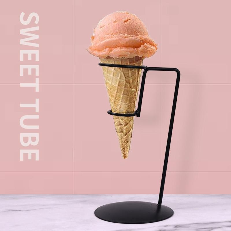 Iron Ice Cream Cone Holder Ice Cream Stands Ice Cream Rack with Base Display Snow Cones Sushi Hand Rolls Popcorn Candies