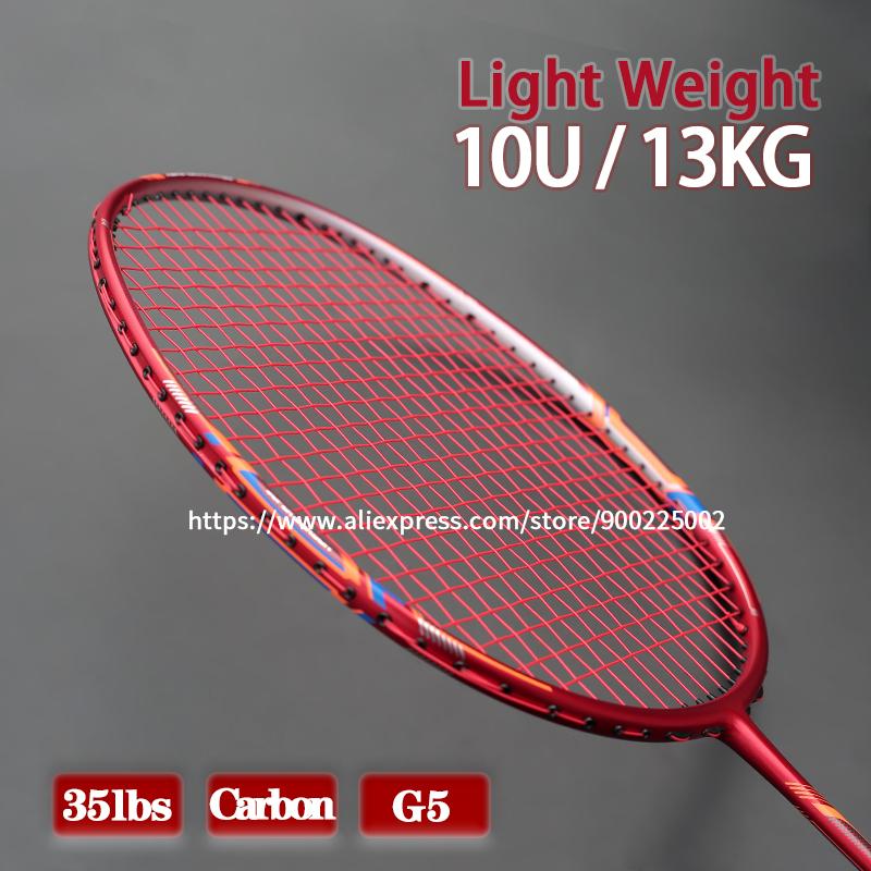 100% Full Carbon Fiber Strung Badminton Rackets 10U Tension 22-35LBS 13kg Training Racquet Speed Sports With Bags  For Adult красный