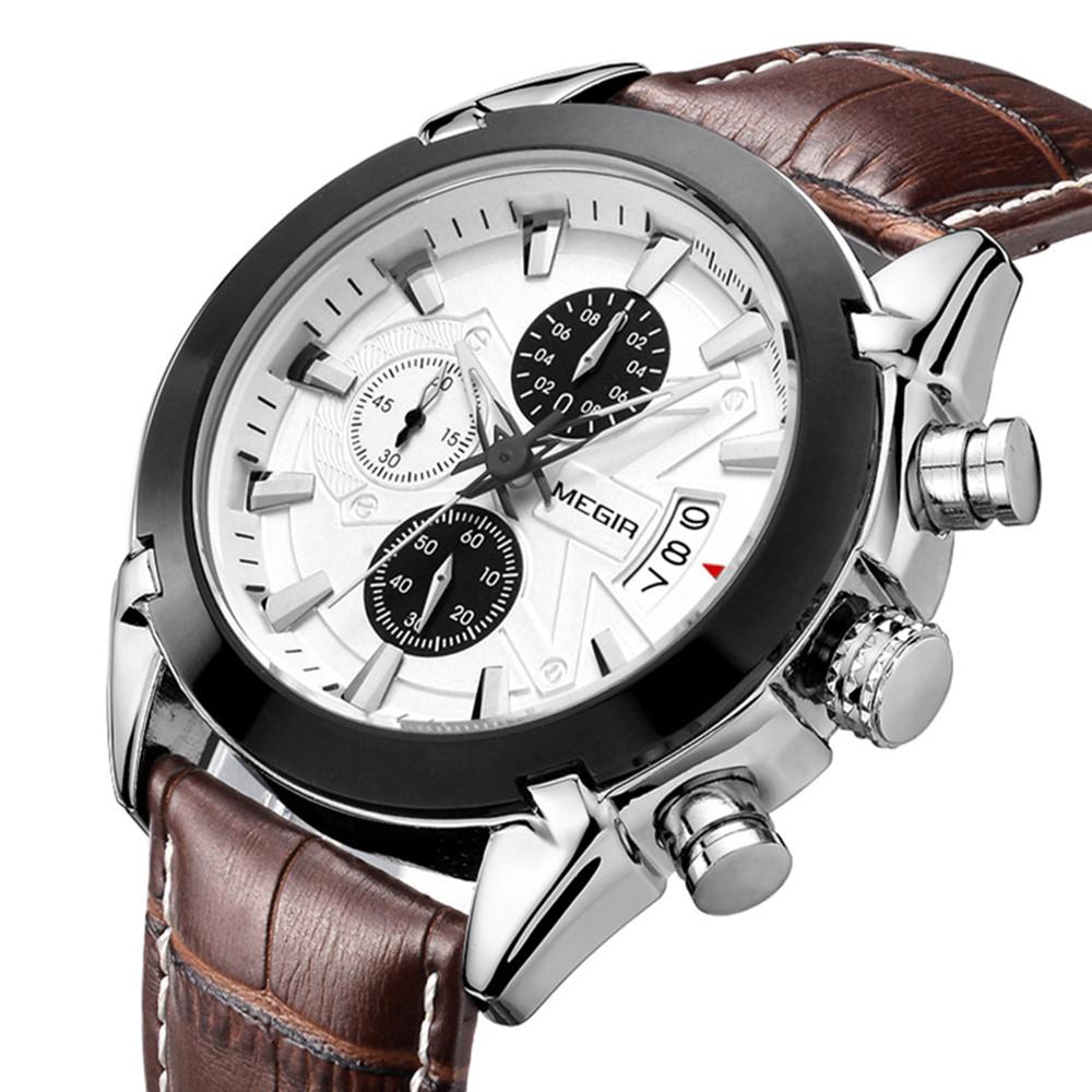 MEGIR Brand Fashion Sport Watch for Men 47MM Big Dial Clock Waterproof Casual Quartz Wristwatch Leather Strap Chronograph 2020