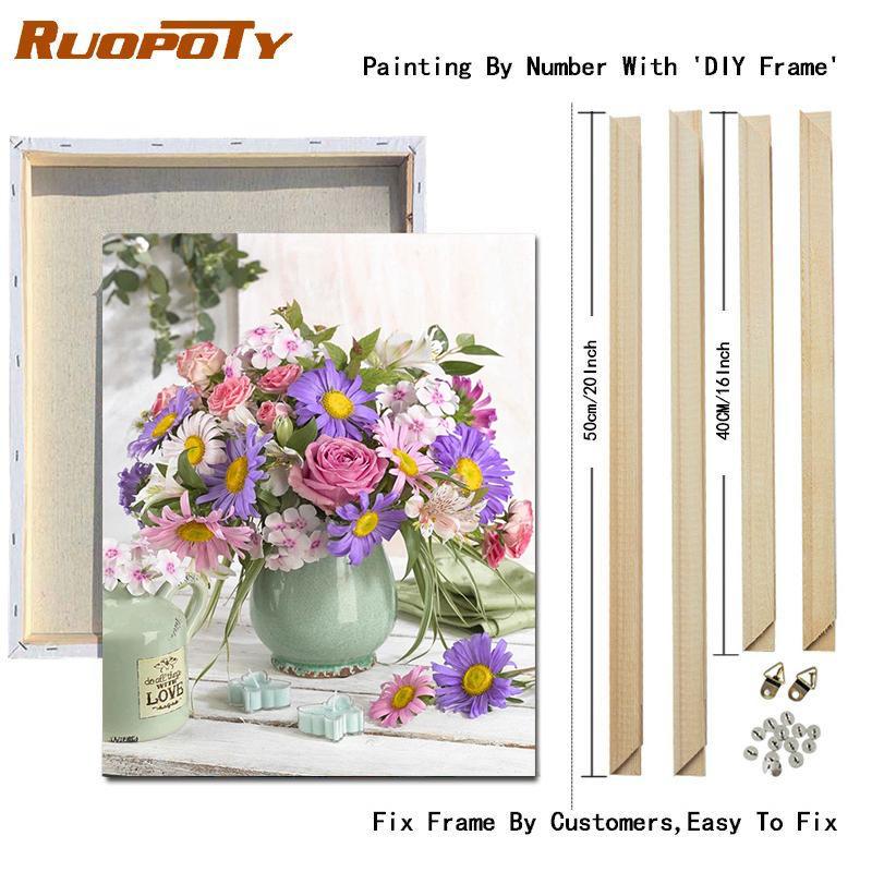 RUOPOTY DIY Frame Picture By Numbers Tower Wall Art On Canvas Acrylic Unique Gift Painting By Numbers Flower For Living Room