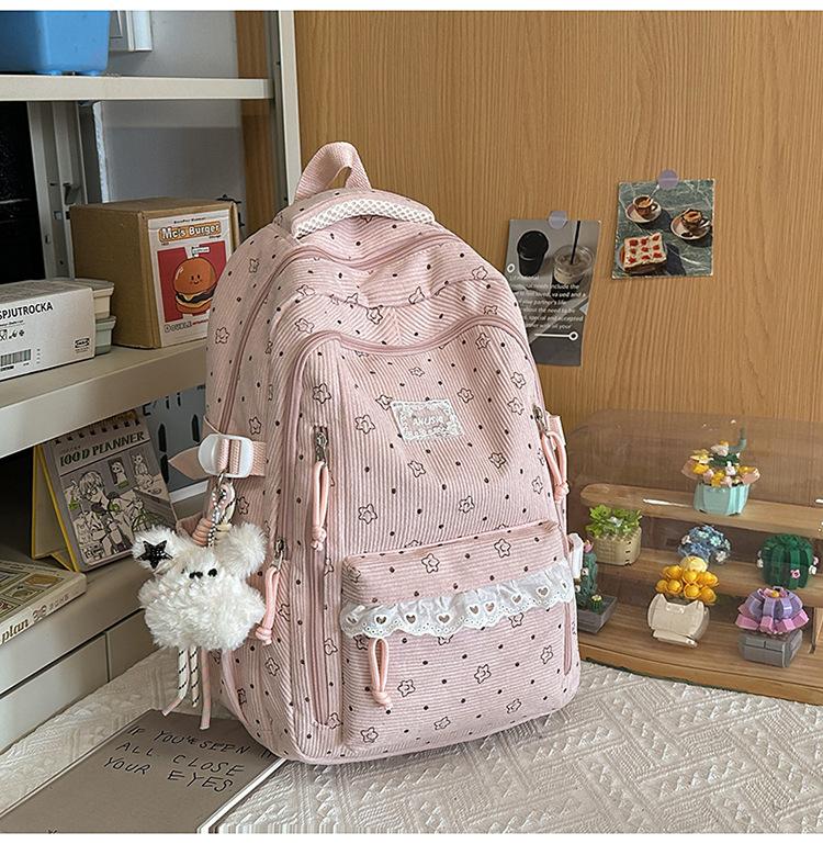 Schoolbag New Backpack Female Korean Version Ins Literary Small Fresh Wind Junior High School Student Backpack Large Capacity Casual Backpack