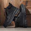 New Design Simple Men's Ankle Boots Handmade Casual Leather Biker Boot Autumn Winter High Top Shoes Plush Fur Motorcycle Botas