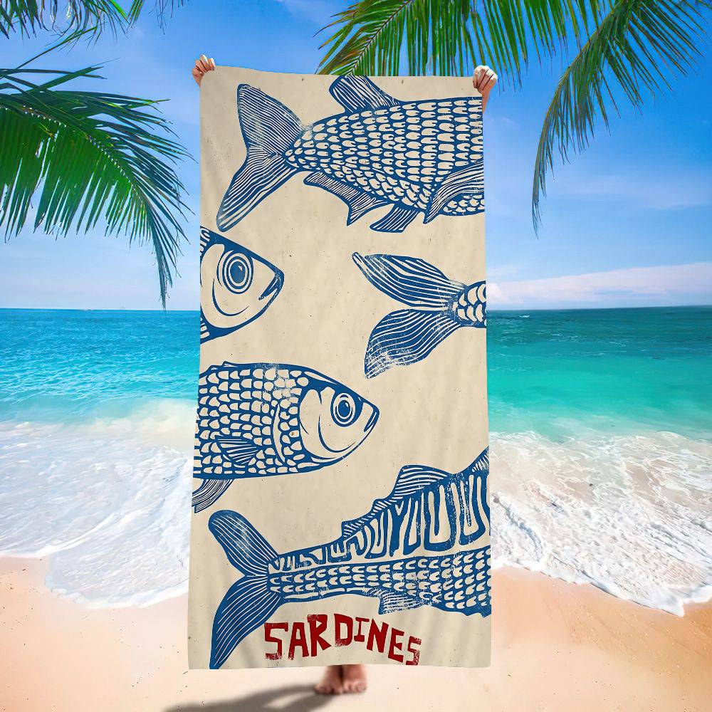 Buntes Sardinenfisch-Ozean-Mikrofaser-Bedrucktes Strandtuch Bergsteigen Yoga Strand Schwimmen Laufen Saugfähiges Weiches Handtuch