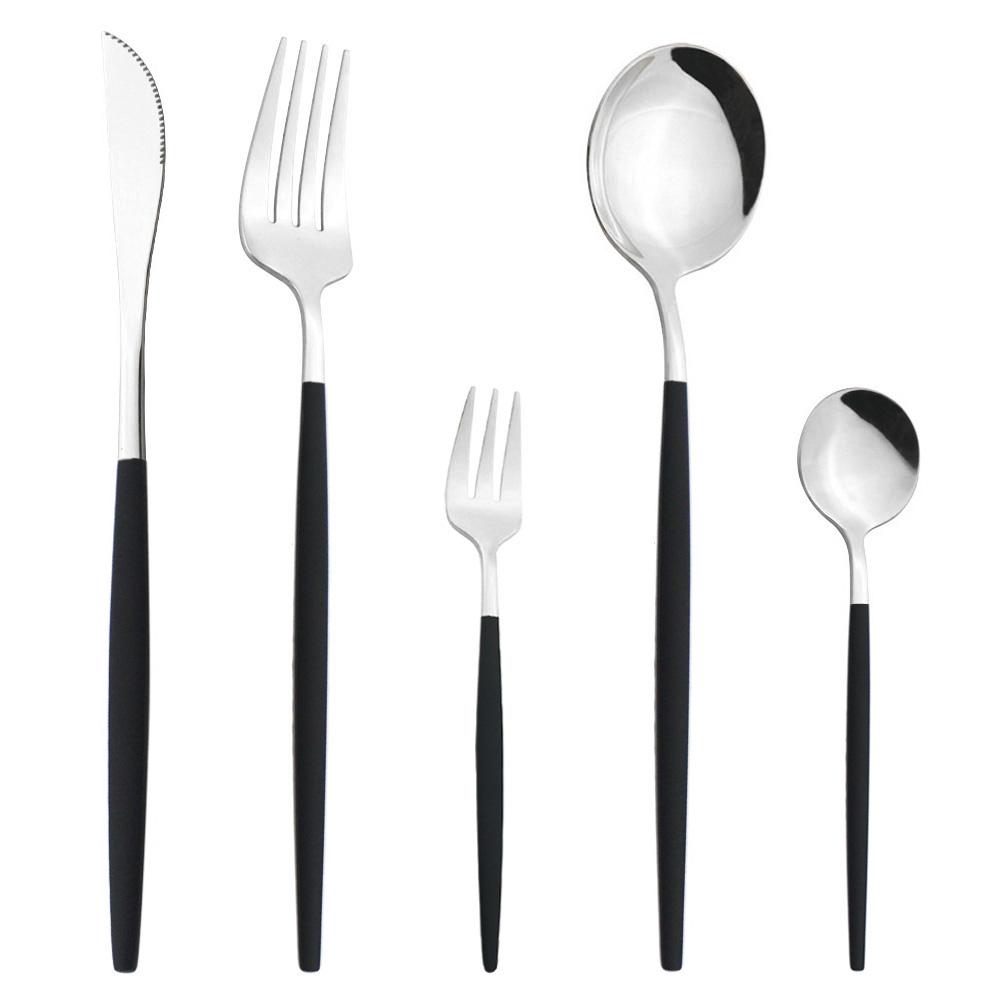 5Pcs White Gold Dinnerware Cutlery Set Knife Dessert Fork Coffee Spoon Tableware Stainless Steel Dinner Flatware Silverware Set