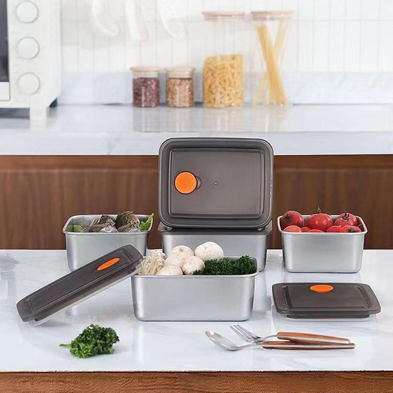 4Pc Stainless Steel Food Storage Containers Set Thickened Leakproof Stackable For Fridge Freezer And Pantry Organization