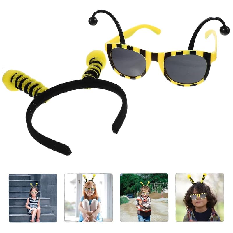 Set of 2 Bee Antenna Headbands with Hair Ties and Sunglasses for Cute and Funny Bee Headbands for and Aliens Prom, Parties, Insects,