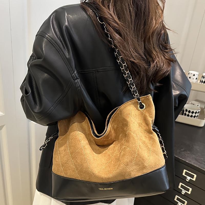 Modna Zamszowa Torba Crossbody Damska 2025 Nowa Jesień Zima Retro Haftowana Duża Pojemność Diamentowy Id Łańcuch Wzór Torba Tote