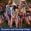 Cintura Patriottica in Denim con Frange 250°, Cintura con Frange Stars And Stripes, Cintura Stile Western per Feste Celebrazioni per Donna