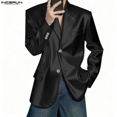 Spring Men PU Leather Long Sleeve Glitter Casual Party Thin Blazer Coats