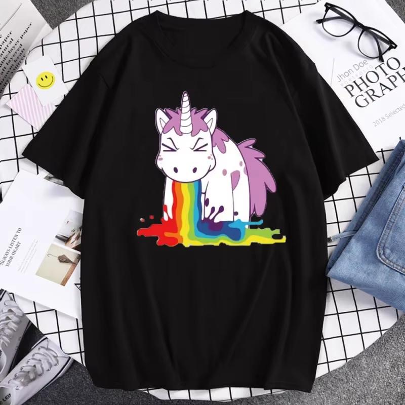 

Funny Unicorn Rainbow Printed Summer Men s High Quality T Shirts Tops Casual Cartoon T-shirts Tops Summer Fashion Women s Top S разноцветный
