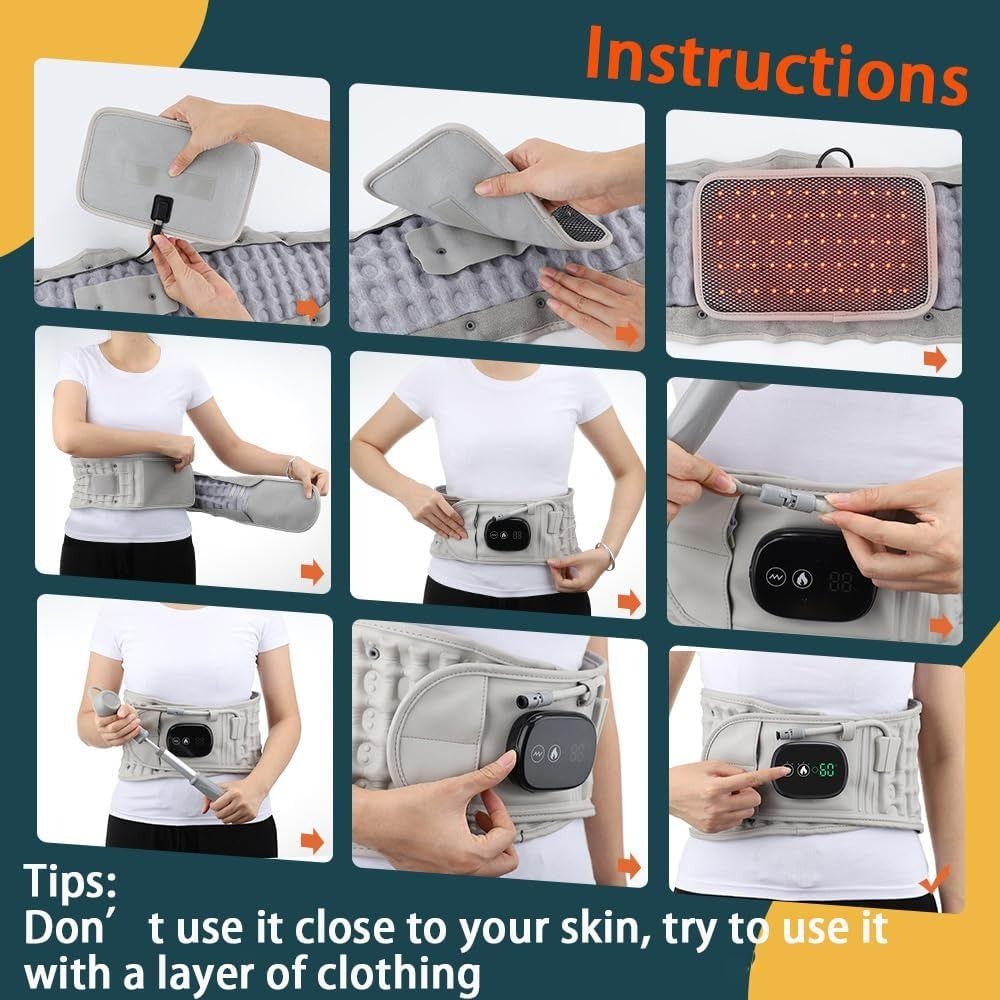 Ergonomic 360° Adaptive Design 3 in 1 Back Therapy Belt Adjustable Heating Waist Massager Belt