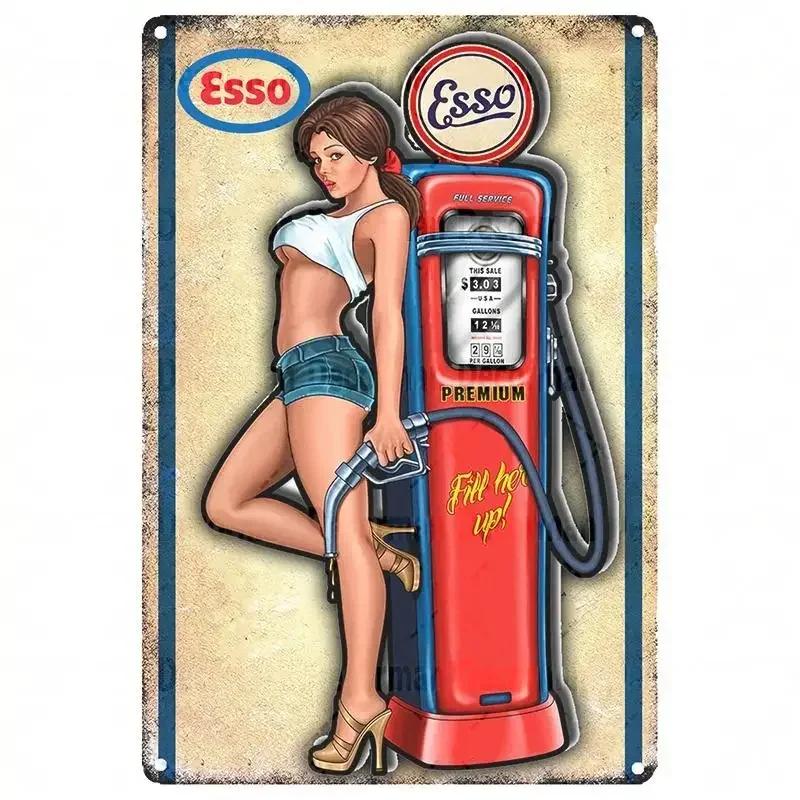 Mike86 ESSO Tiger PIN UP Vintage Metal Tin Signs Man Cave Oil Shop Posters Decoration LTA