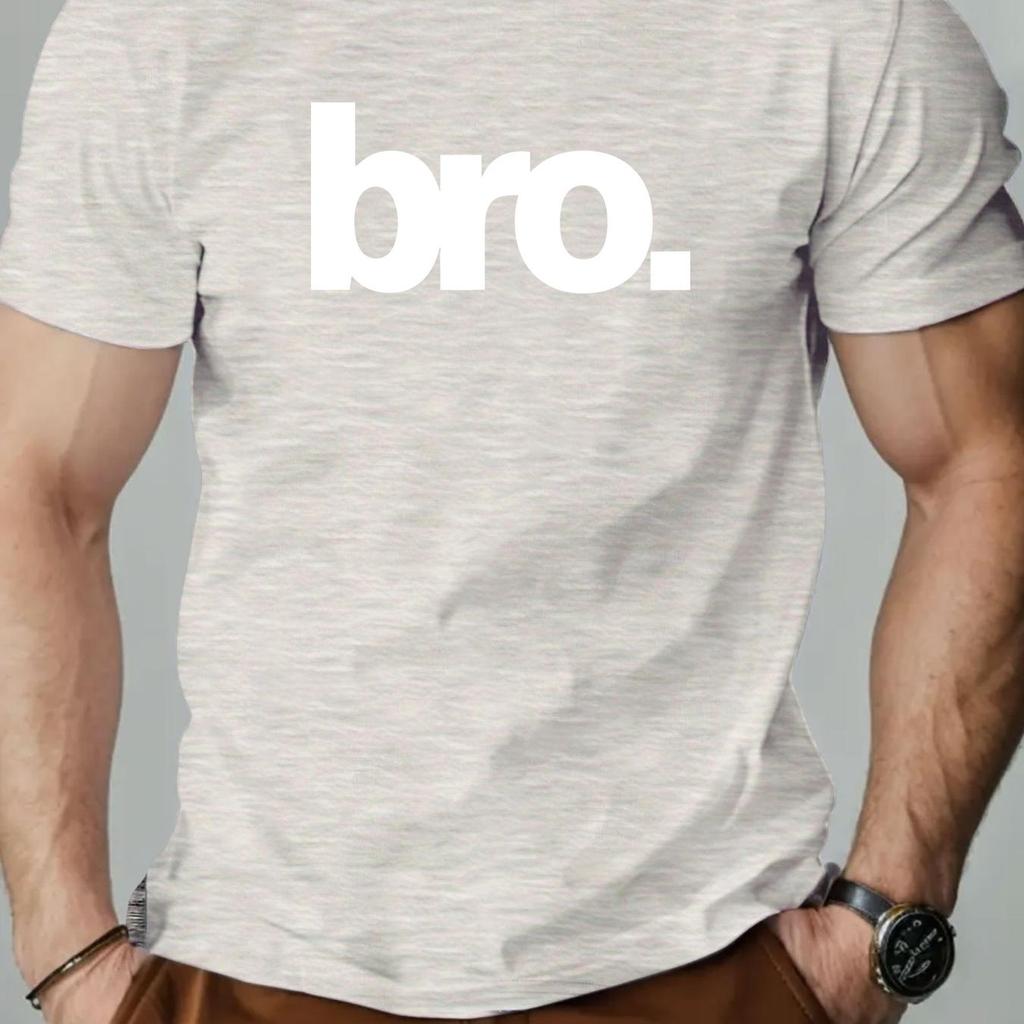 2026 Men Casual Cotton TShirt with Bro Print Crew Neck Short Sleeve Regular Fit Slight Stretch Knit Fabric Men Clothing New