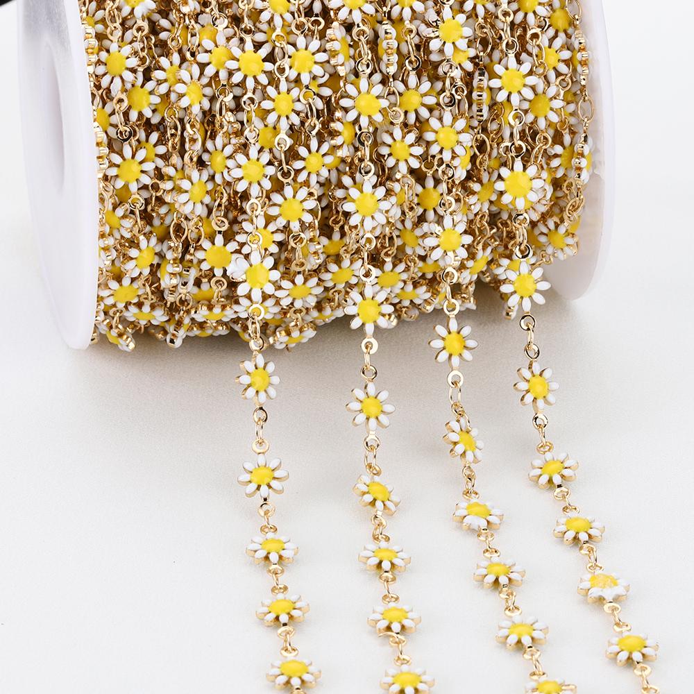 1Meter Daisy Flower Chain Enamel KC Gold Beaded Chains for Necklace Choker Bracelet Earrings DIY Jewelry Making Accessories