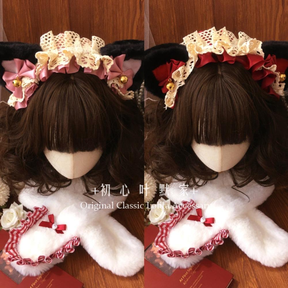 Classic Lolita Plush Cat Ear Lace Headband Vintage KC Headbands Pink Black Beast Ear Hair Accessories