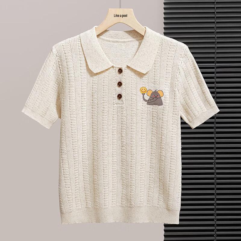 Women s 2026 Spring Lyocell Linen Printed Short-Sleeve Polo Shirt L