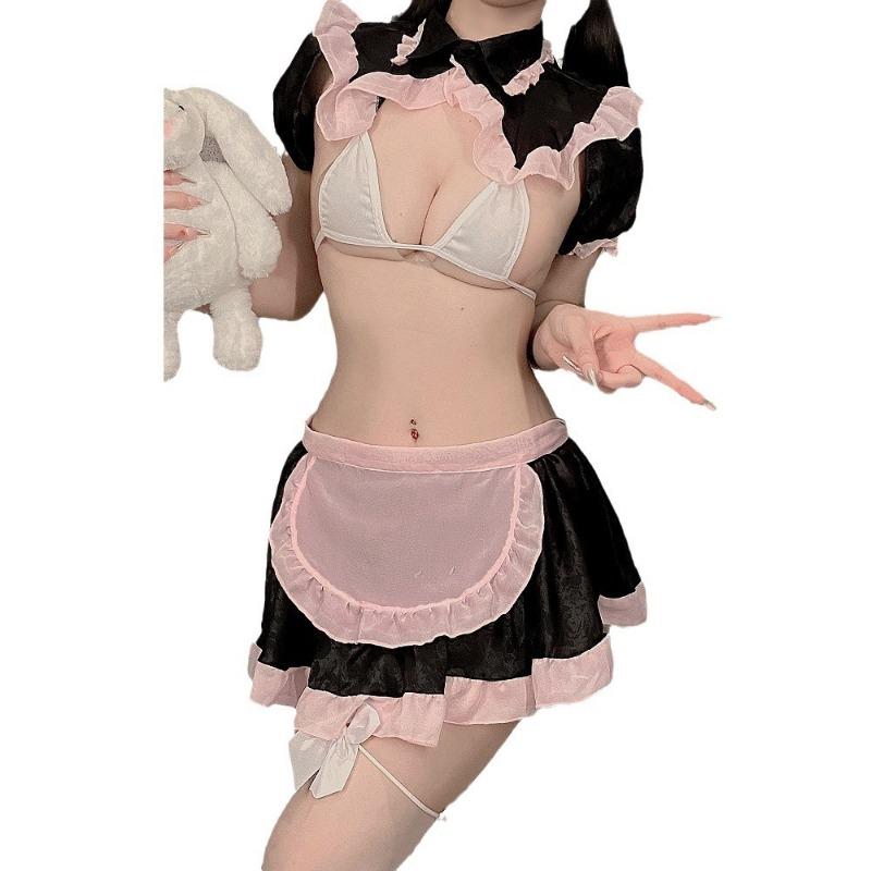 Sex lingerie semi-transparent maid maid uniform sexy chiffon transparent cute pure lust girl warrior