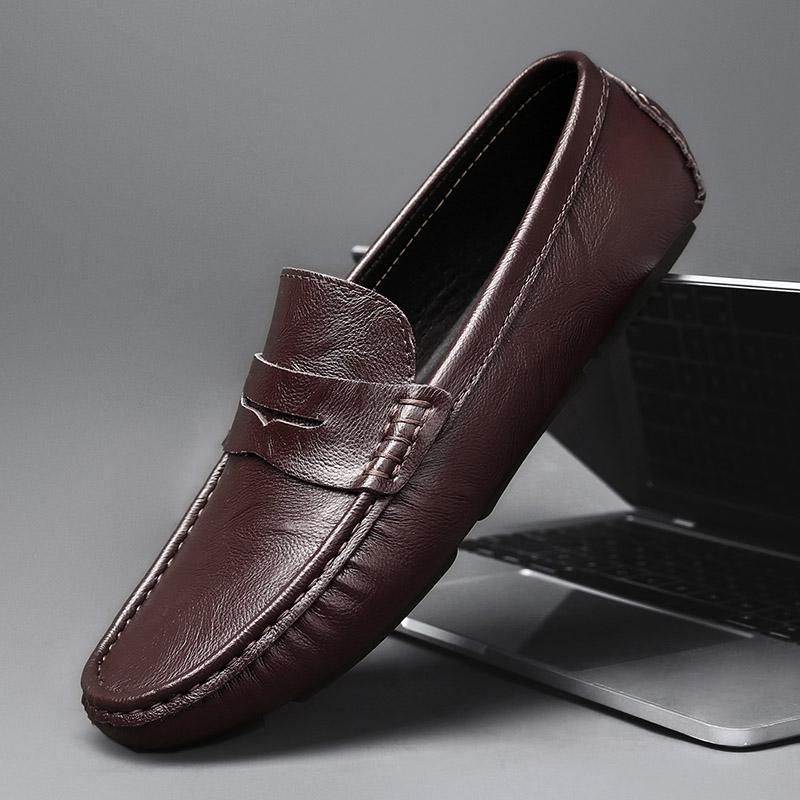

Mens Loafers PU Leather Shoes Men Lightweight Comfortable Slip On Loafers Anti Slip Casual Footwear Flat Round Toe 2025 44 коричневий