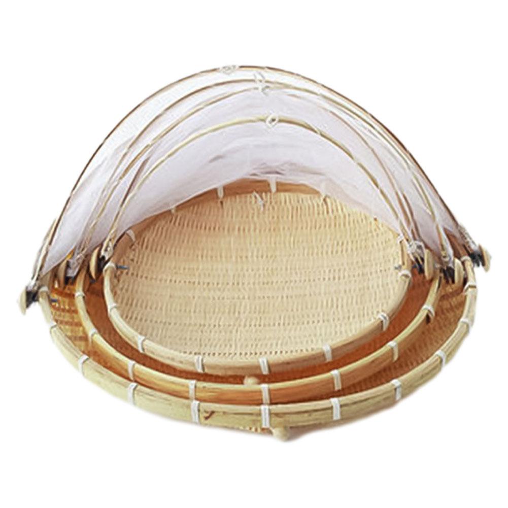 Hand Woven Dustpan Storage Easy To Carry Net Cover Weaving Storage Basket Easy To Carry Food Serving Tent Basket