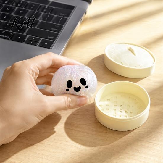 Stress Relief Gadget 1/4/5Pcs Halloween Dumpling Squeeze Toy with Steamer Box, Cartoon Glitter Steamed Bun Box Toy, Ball Fidget for Home Office Party