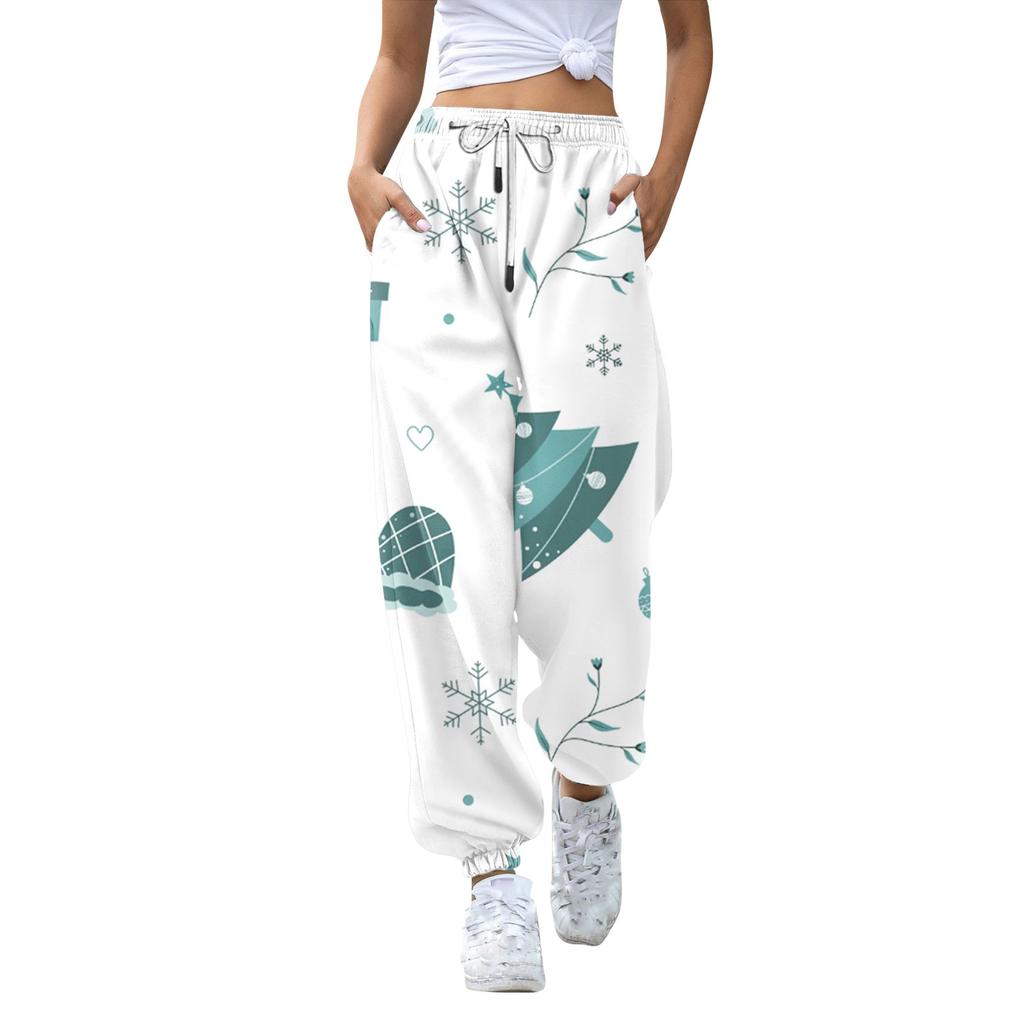 Women's Casual Fashion Christmas Printed Casual Sweatpants Elastic Waist Drawstring Pants