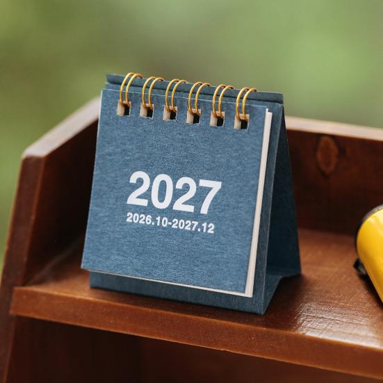 Tragbarer Schreibtischkalender für das Büro, Mini-Schreibtisch 2026-2027, Okt. 2026 bis Dez. 2027, Aufstellbarer Klappkalender, Kleiner funktionaler Planungskalender, 14