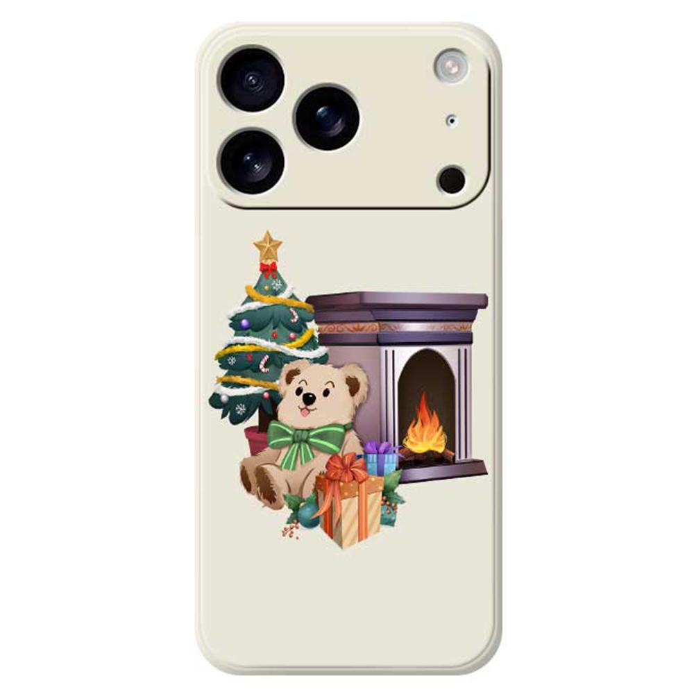 

For iPhone 17 Pro Max Case Christmas Fireplace Gifts Pattern Printing Straight Edge TPU Phone Back Cover Beige