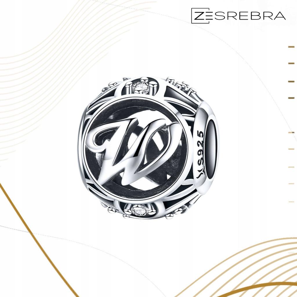 Charms Letter W 925 Bead Pendant S925 Openwork Zircons Letter