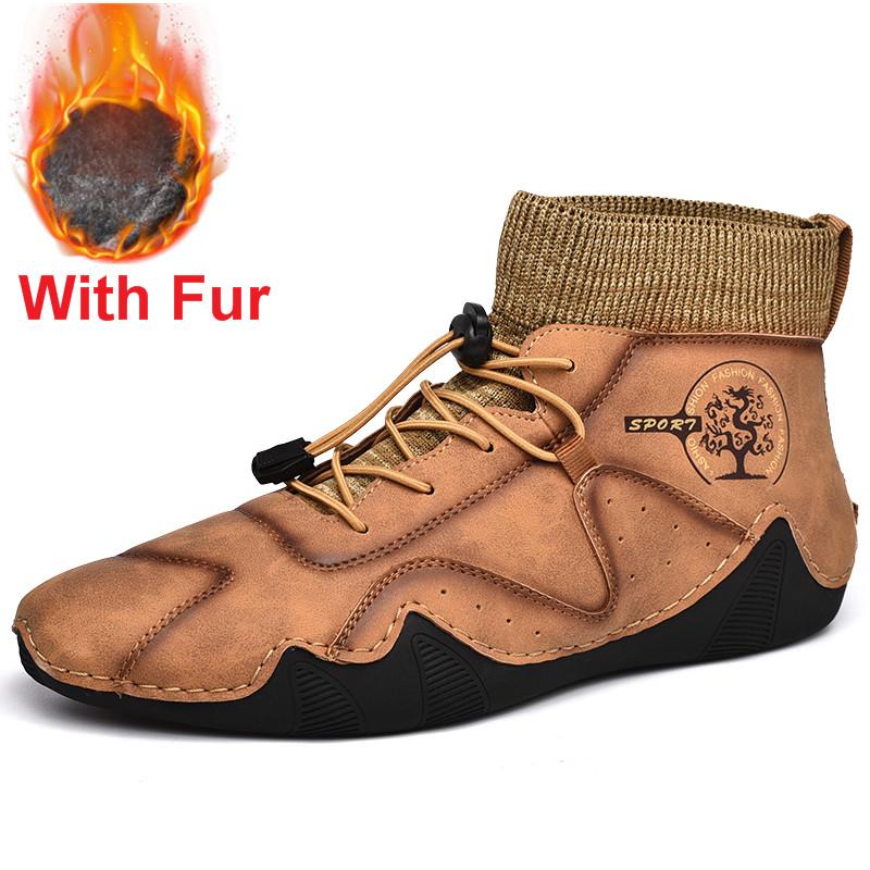 fashion Winter Leather Men Boots Vintage Super Warm Snow Boots Men Winter Casual Shoes Sneakers Cowboy Western Ankle Boots Waterproof