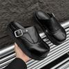 Men 60521-J Retro Leather Half Slides British Outdoor Mule Shoes Premium Casual Slip On Footwear Comfortable Lightweight