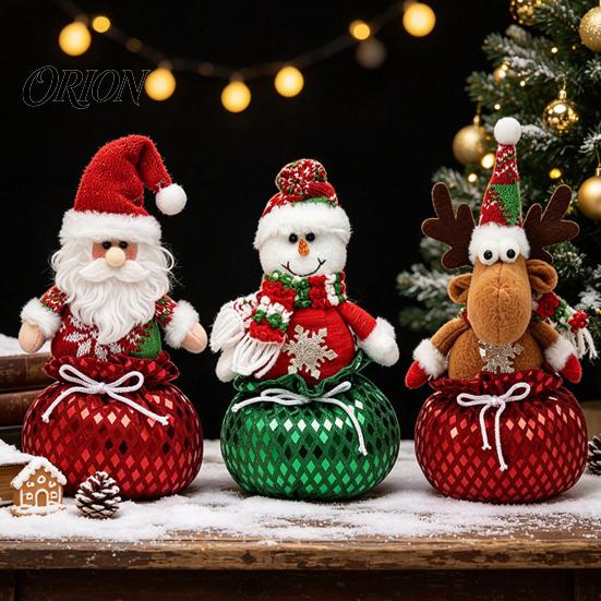 Festive Table Centerpieces Sequins Christmas Santa Claus/Snowman/Elk Ornaments with Candies Storage Pocket, Plush Claus Red or Green Figures