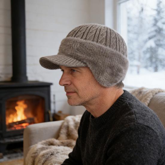 Men Hat Moisture-Wicking Breathable Warm Hat with Fleece Lining Solid Color Ear Protection Knitting Hat
