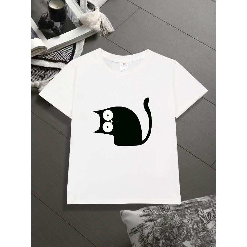 Taglie Europee T-shirt per Bambini con Stampa Gatti, Maglietta a Maniche Corte alla Moda Cartoni Animati Divertente per Bambini, Strato Base per Bambini, Bambini Piccoli e Bambini di Tutte le Età