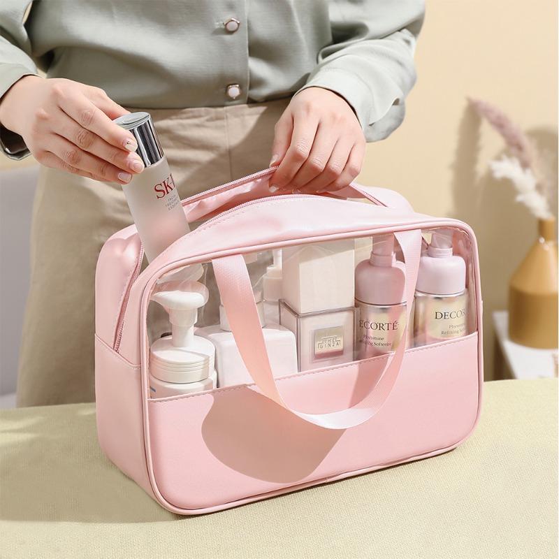 New PVC Makeup Bag - Semi-Transparent Waterproof Travel Toiletry Bag Large Capacity Pouch for Bathroom Essentials & on-the-Go