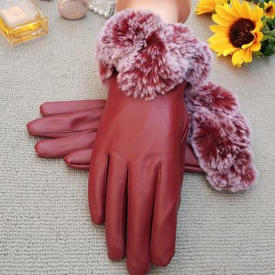 Frauen Winter Handschuhe Faux Kaninchen Fell PU Leder Touchscreen Fäustlinge Dame Weibliche Im Freien Fahren Warme Handschuhe