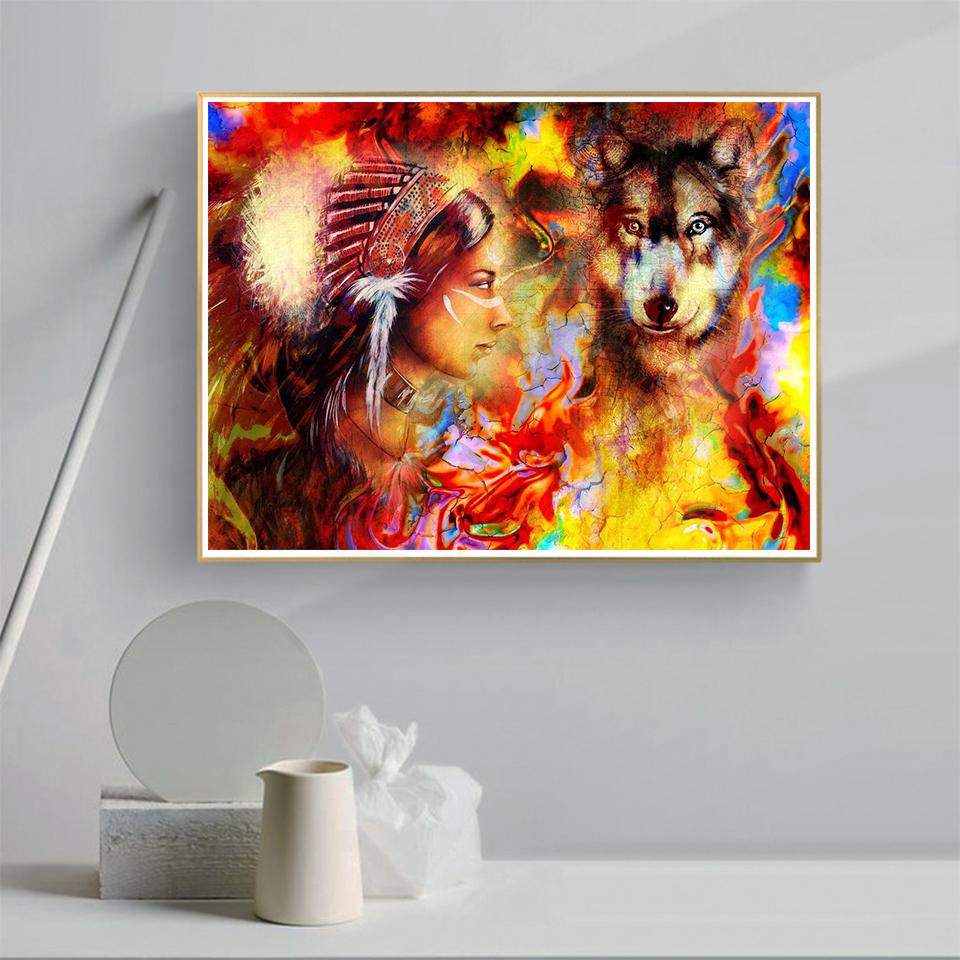 5D DIY diamantová malba Zvířecí kamínkové umění Obrázek Krásky a vlka Plná diamantová výšivka Mozaika Dárková sada domácích dekorací