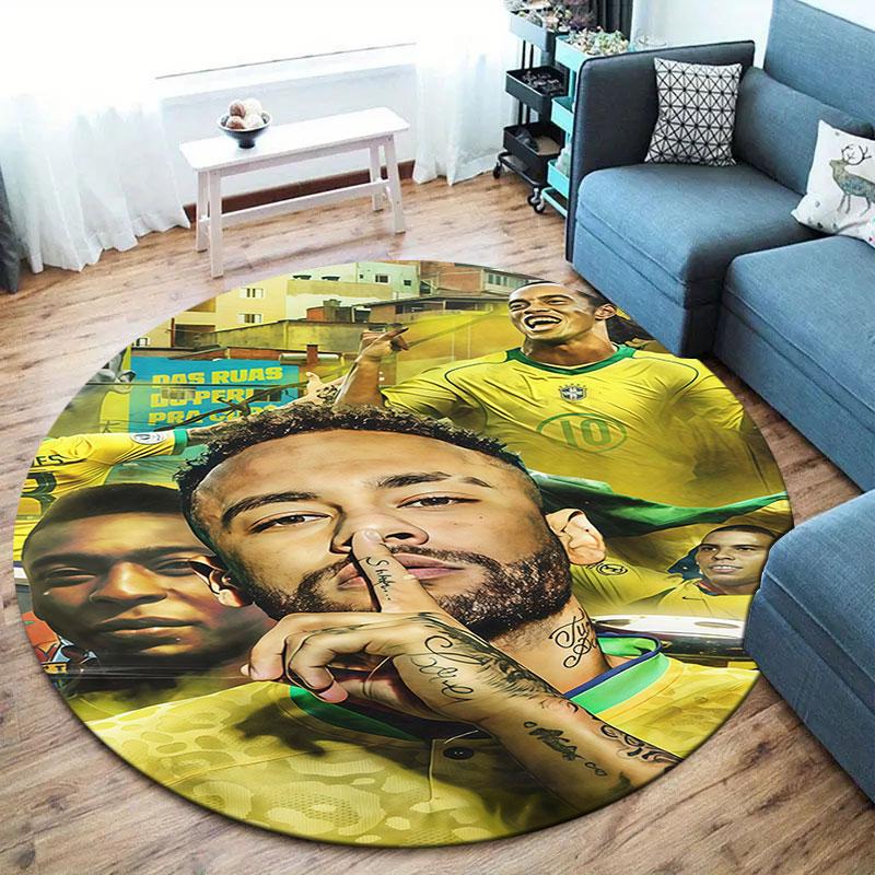 Neymar Jr Runder Teppich, Teppich für Wohnzimmer Schlafzimmer Sofa Spielzimmer Dekor, Rutschfeste Fußmatte