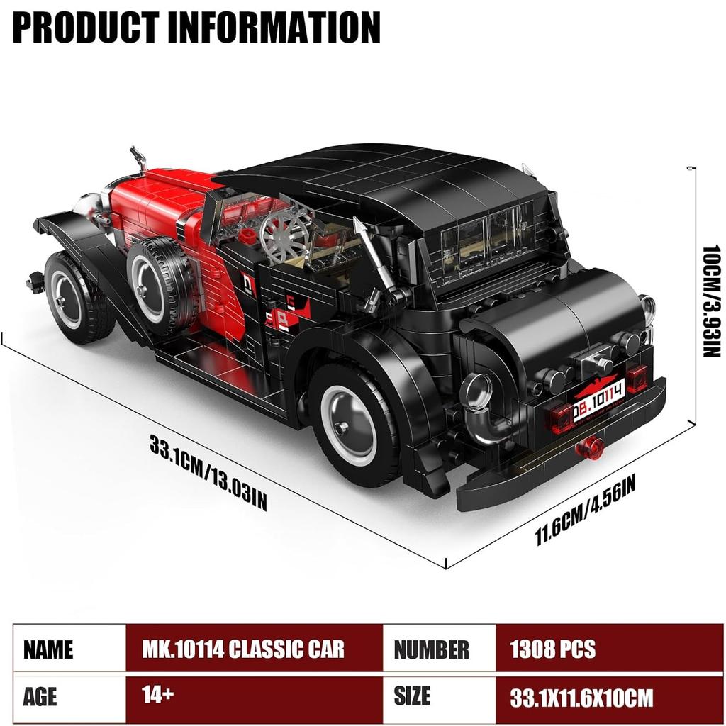 MOULD KING 10114 Technical Building Block The T50 Vintage Car Set Assembly Classic Car Brick Toys Model Kids Christmas Gift