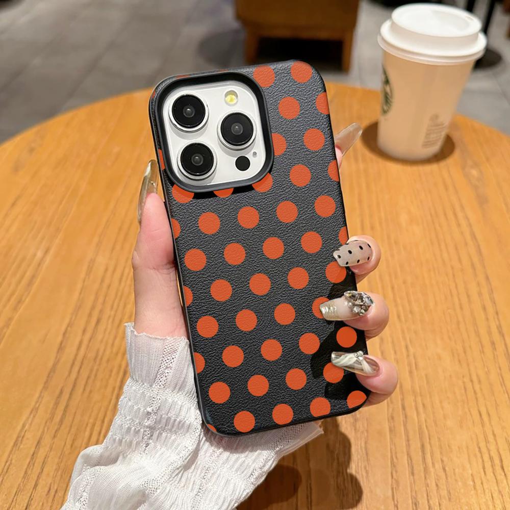 Orange And Pink Large Spots Phone Case For IPhone 17 Air 16 15 14 Plus 13 12 11 Pro Max Elegant Shockproof Vintage Leather Cover