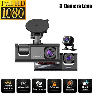 Auto DVR se 3 objektivy kamery 3-kanálová Dash Cam HD 1080P Dash Kamera Duální objektiv Dashcam Videorekordér Black Box 24H monitorování parkování