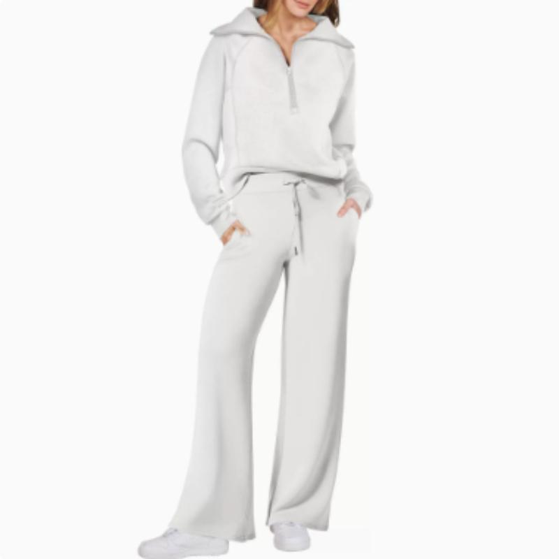 Lässiges Swear Set für Damen für Frühling/Herbst, Reißverschluss Langarm-Sweatshirt und Weitbeinige Hose 2-teiliges Set