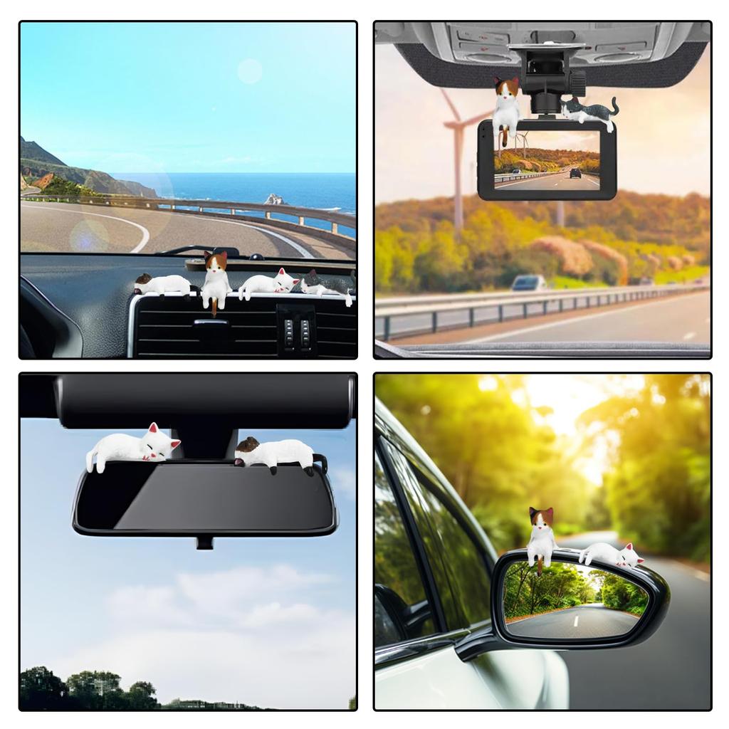 seimeinoki Car Interior Cute Cat Car Set of Car Interior Dashboard Different Cat High Temperature Rearview Mirror Interior Animal Mini Mascot