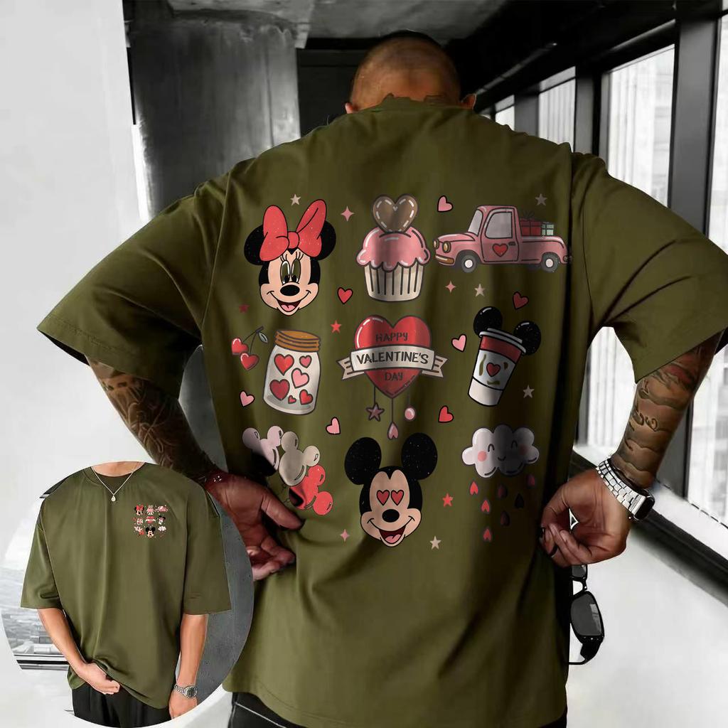 Letní 2026 Disney Roztomilé Tričko s Potiskem Mickey Mouse 100% Čistá Bavlna Krátký Rukáv Ležérní Volné Prodyšné Horní Díl Unisex