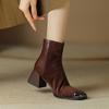 Krazing Pot Cow Suede Winter Vintage Shoes Square Toe Basic Style Thick High Heels Zipper Fashion Boots Women Ankle Boots