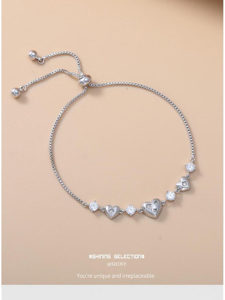 Elegant Zircon Heart Drawstring Bracelet - Luxurious, High-End Jewelry for Women