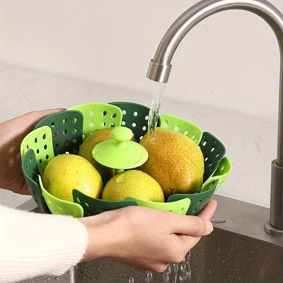 1pc Silicone Fruit Tray and Steaming Basket - Foldable Mesh Cookware for Steaming Vegetables and Fruits - Kitchen Accessory for Healthy Cooking