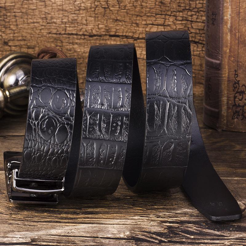 Men'S Genuine Leather Alligator Pattern Belt, First Layer Cowhide Automatic Buckle Belt Business